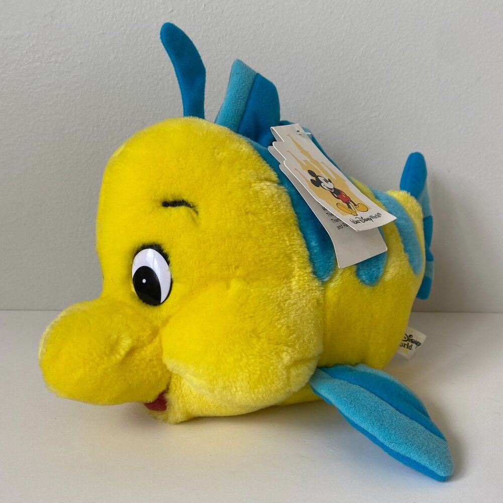 Vintage Walt Disney World Flounder Fish Plush Toy Stuffed Animal, Little Mermaid